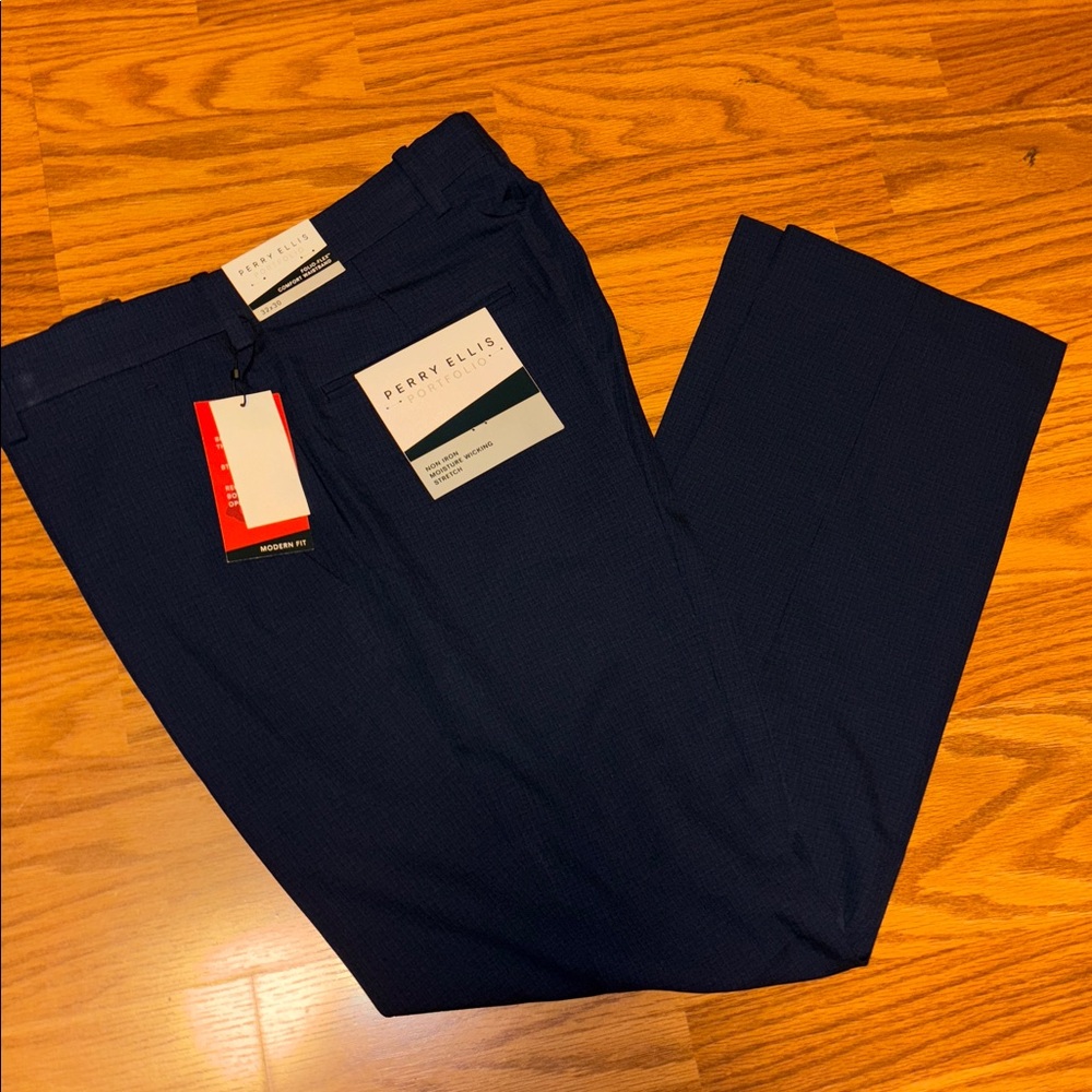 Perry Ellis Portfolio Mens straight leg Folio Flex Dress Pants poseidon 32 x 30